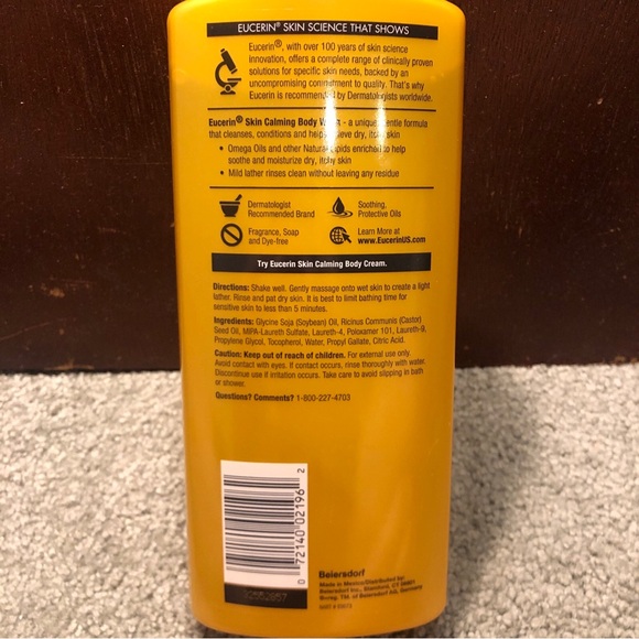 Eucerin Skin Calming Body Wash for Dry & Itchy Skin Fragrance Free, 16.9oz - Picture 3 of 8